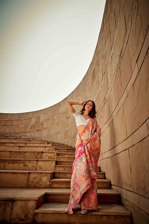 Picture of Good Looking Kashmiri Handloom Weaving White Saree