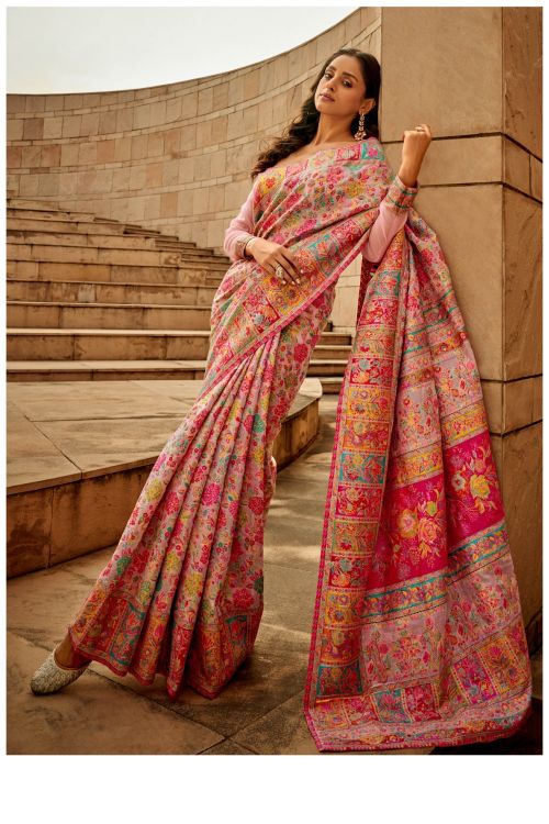 Picture of Nice Kashmiri Handloom Weaving Pink Saree