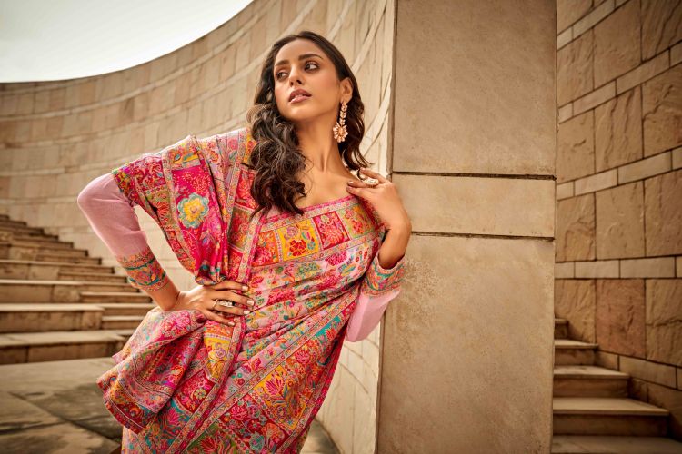 Picture of Nice Kashmiri Handloom Weaving Pink Saree