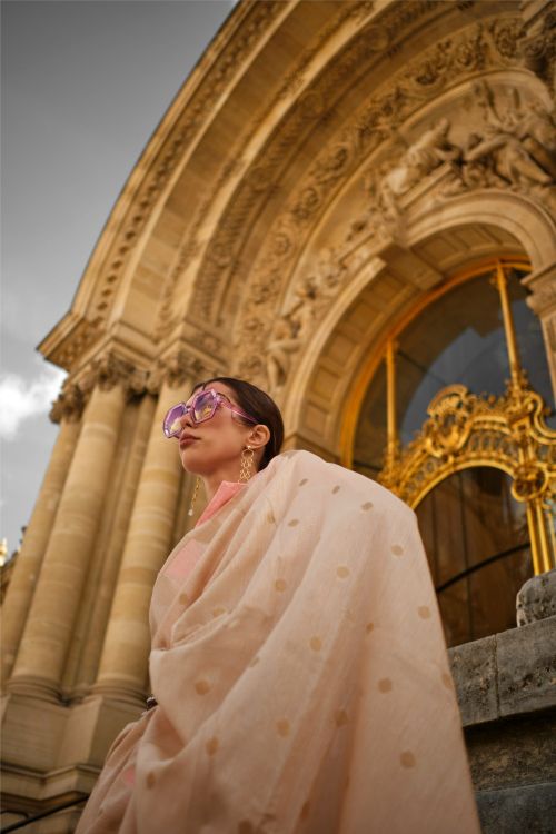 Picture of Appealing Handloom Weaving Khadi Silk Cream Saree