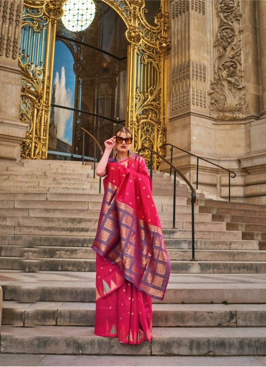 Picture of Classy Handloom Weaving Khadi Silk Deep Pink Saree