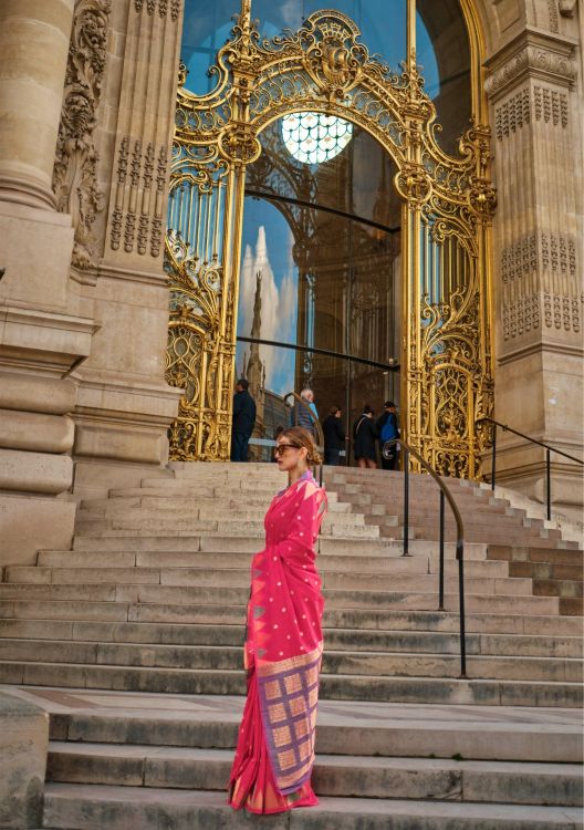 Picture of Classy Handloom Weaving Khadi Silk Deep Pink Saree