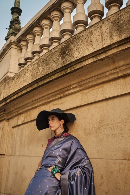 Picture of Lovely Soft Silk Navy Blue Saree