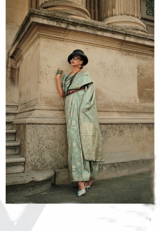 Picture of Good Looking Handloom Weaving Silk Mint Saree