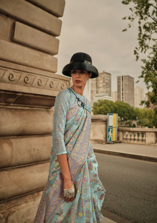 Picture of Wonderful Organza Sky Blue Saree