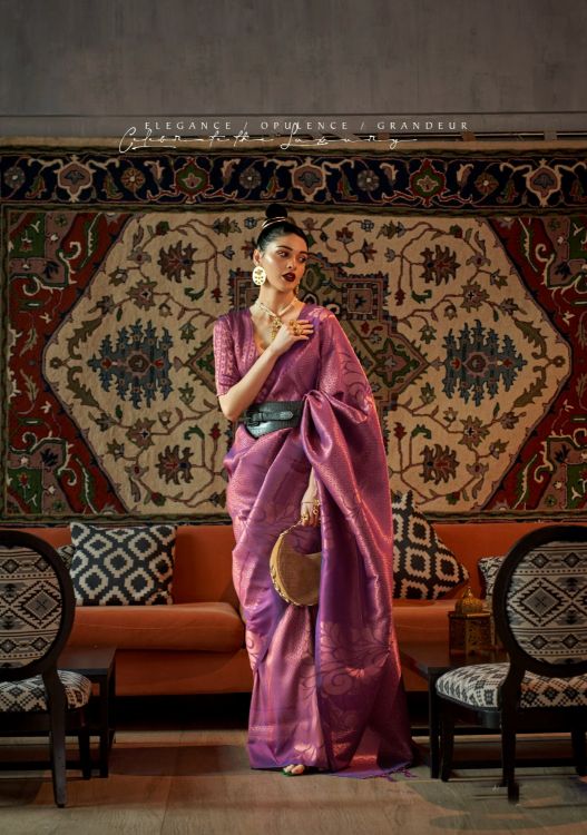 Picture of Alluring Copper Zari Handloom Weaving Purple Saree
