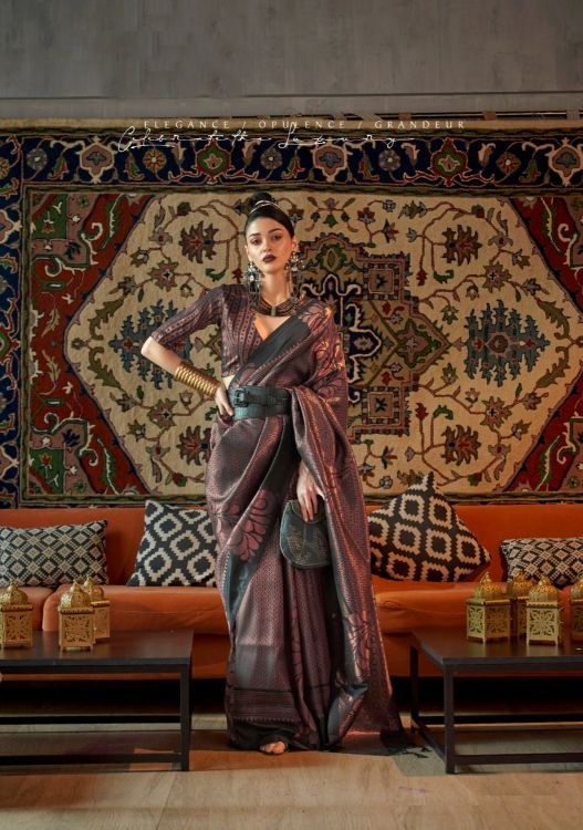 Picture of Classy Copper Zari Handloom Weaving Multi Saree