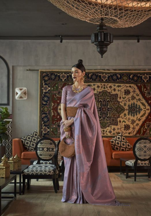 Picture of Radiant Copper Zari Handloom Weaving Purple Saree