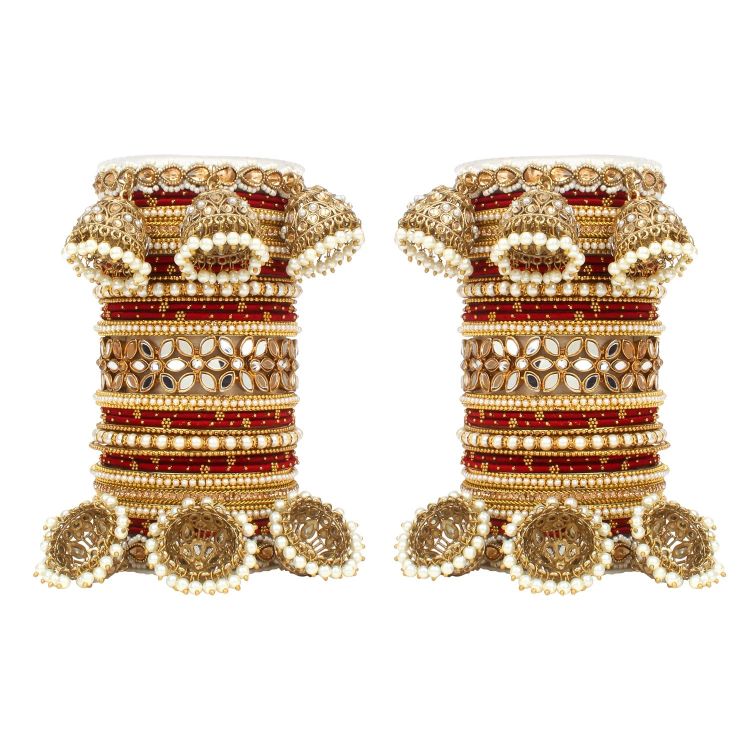 Picture of Graceful Velvet Metal Maroon Bangle Set