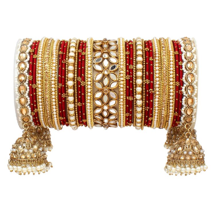 Picture of Graceful Velvet Metal Maroon Bangle Set