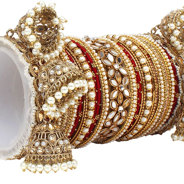 Picture of Graceful Velvet Metal Maroon Bangle Set