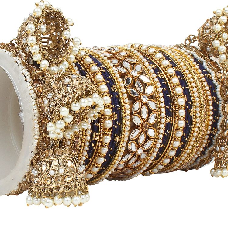 Picture of Fascinating Velvet Metal Blue Bangle Set