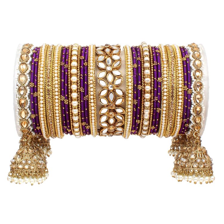 Picture of Shapely Velvet Metal Purple Bangle Set