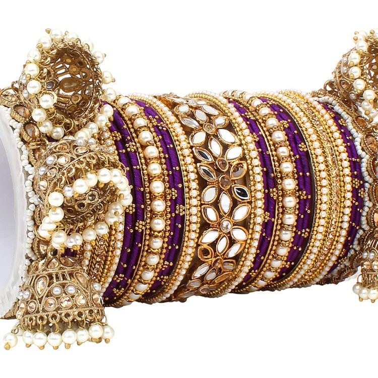 Picture of Shapely Velvet Metal Purple Bangle Set