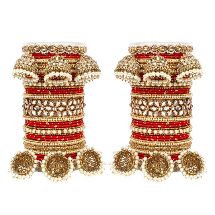 Picture of Alluring Velvet Metal Red Bangle Set