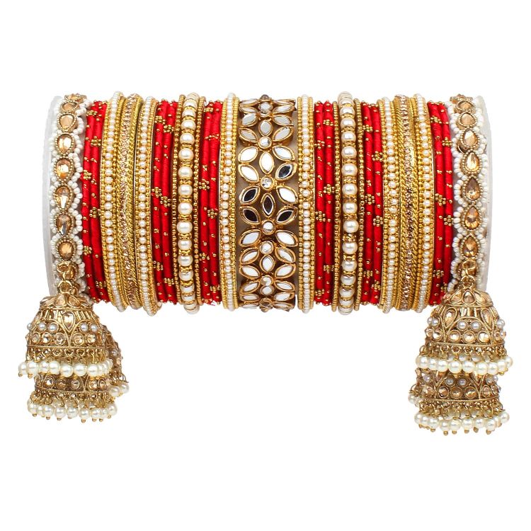 Picture of Alluring Velvet Metal Red Bangle Set