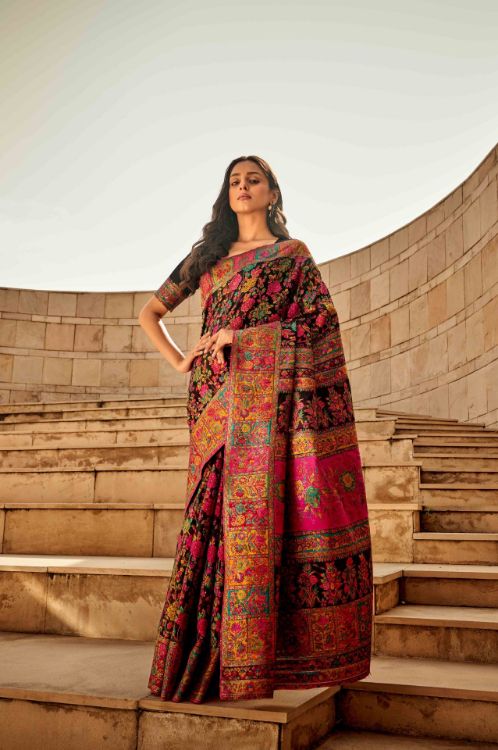 Picture of Ideal Kashmiri Handloom Weaving Black Saree