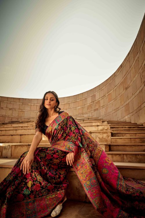 Picture of Ideal Kashmiri Handloom Weaving Black Saree