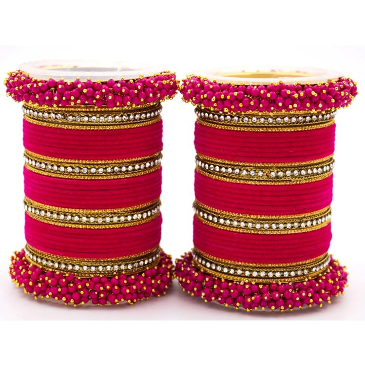 Picture of Good Looking Velvet Metal Pink Bangle Set