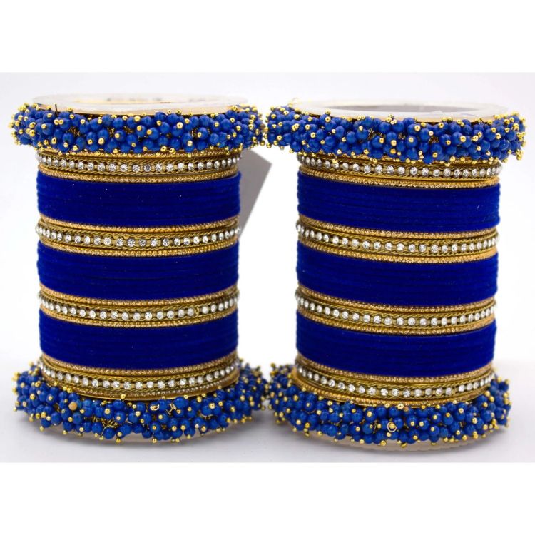 Picture of Well Formed Velvet Metal Blue Bangle Set