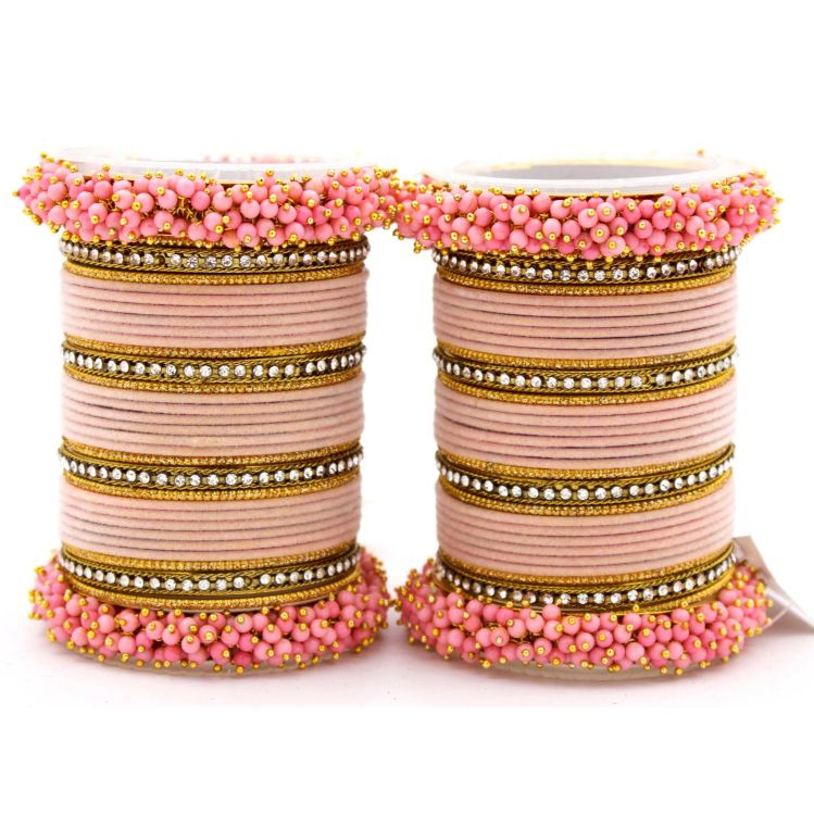 Picture of Charming Velvet Metal Light Pink Bangle Set