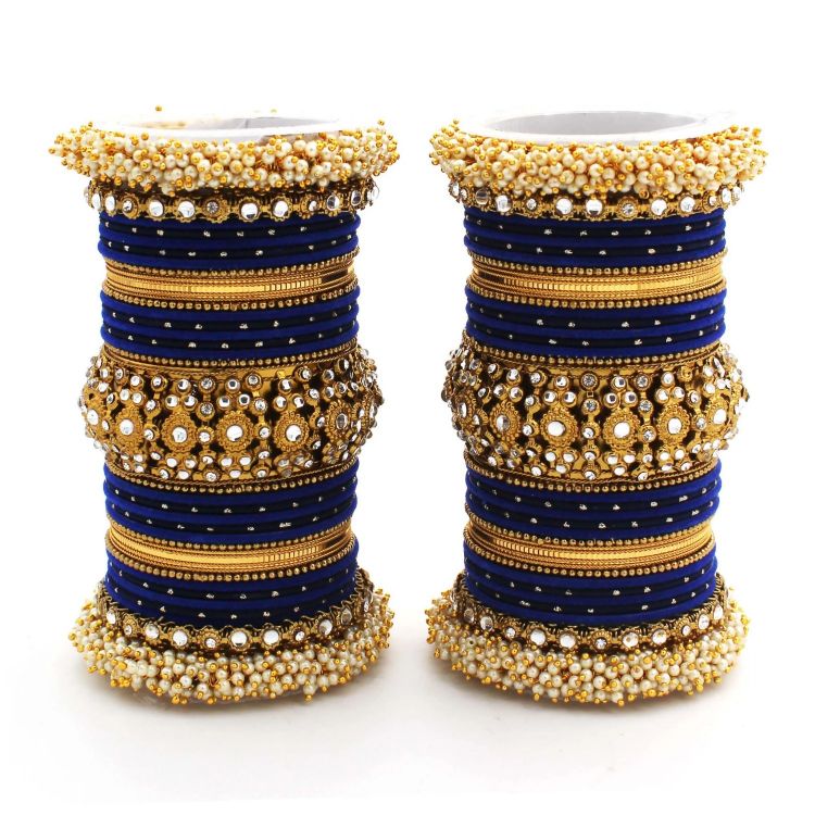 Picture of Fine Velvet Metal Navy Blue Bangle Set