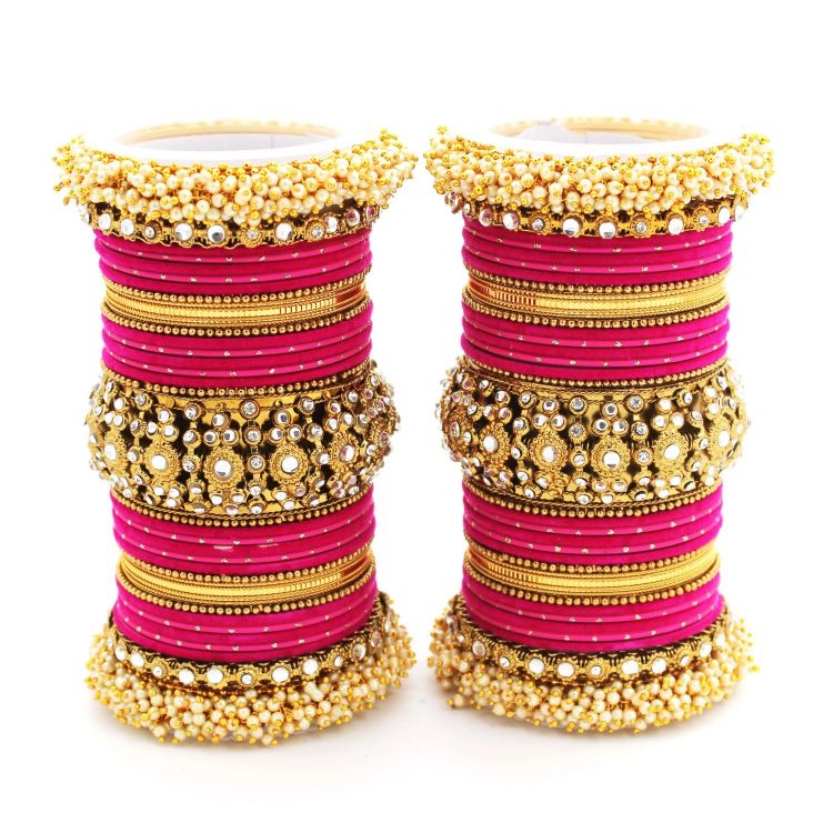 Picture of Ravishing Velvet Metal Pink Bangle Set