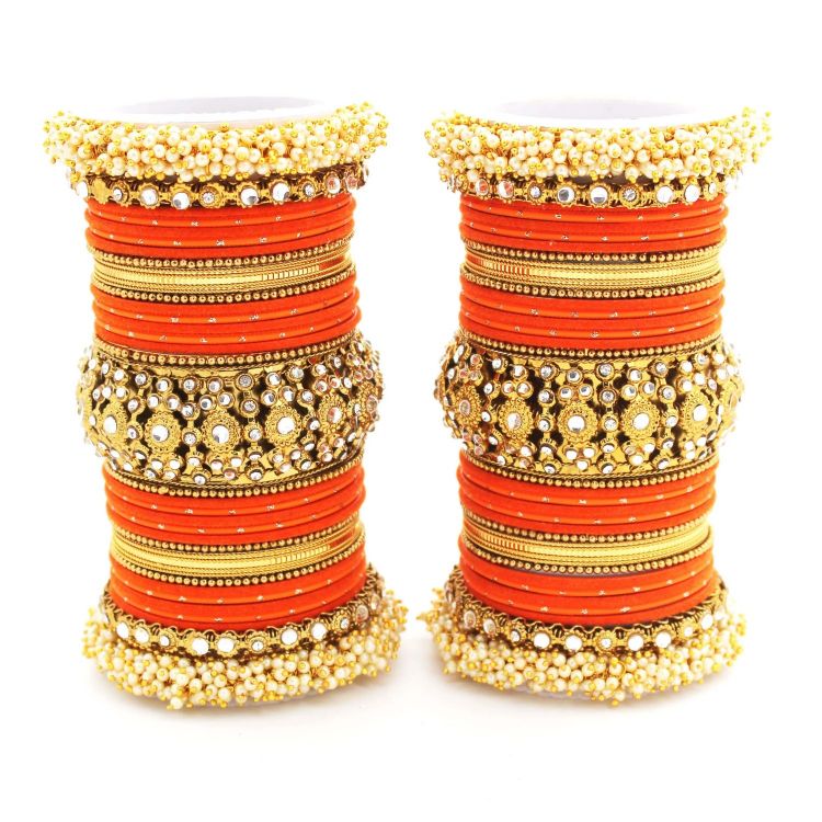 Picture of Pleasing Velvet Metal Orange Bangle Set