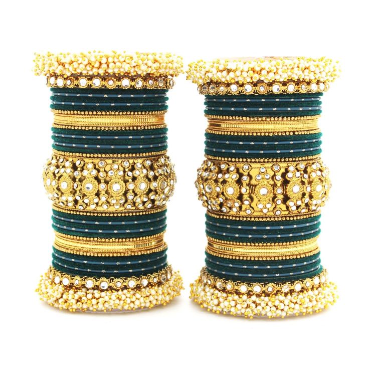 Picture of Classy Velvet Metal Teal Bangle Set