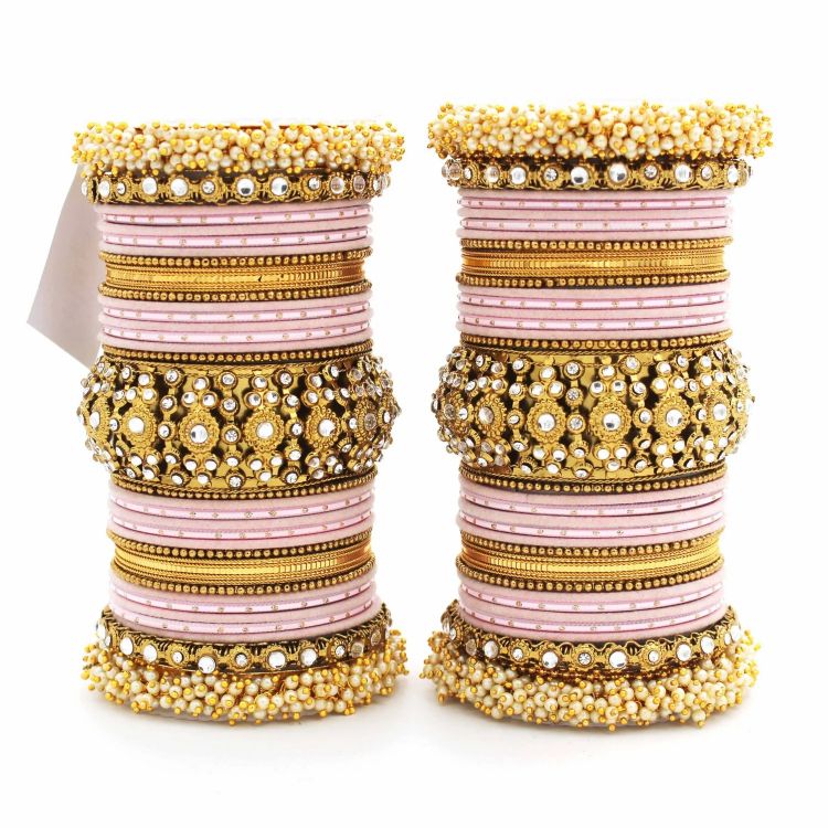 Picture of Lovely Velvet Metal Light Pink Bangle Set