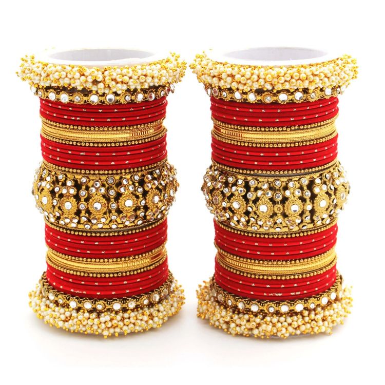 Picture of Classy Velvet Metal Red Bangle Set