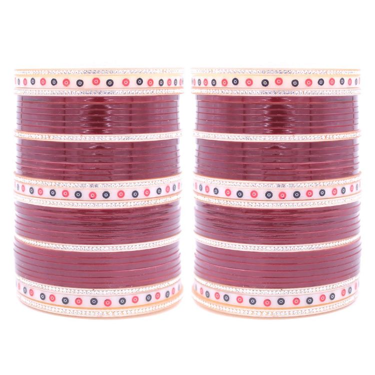 Picture of Comely Acrylic & Aluminium Maroon Bangle Set
