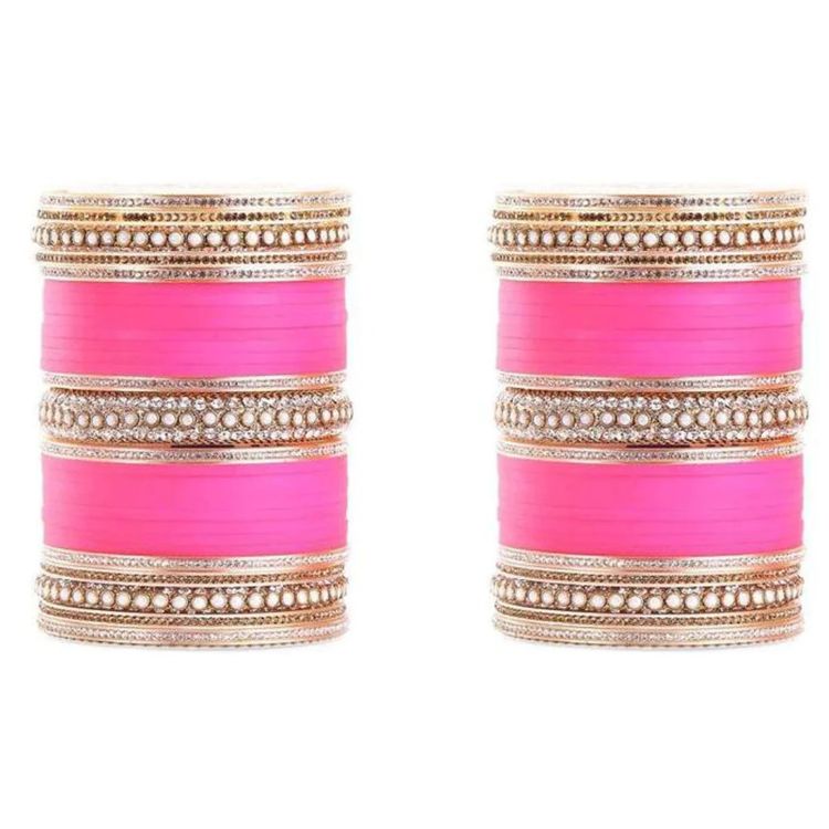 Picture of Fine Lac, Pearl and Plastic Pink Bangle Set