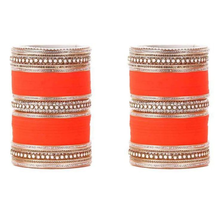 Picture of Ideal Lac, Pearl and Plastic Orange Bangle Set