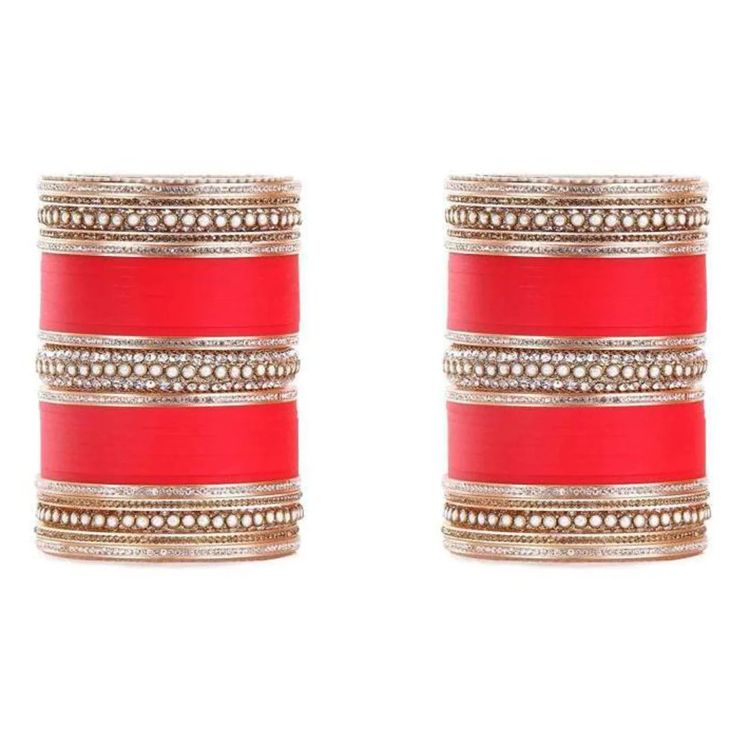 Picture of Magnificent Lac, Pearl and Plastic Red Bangle Set