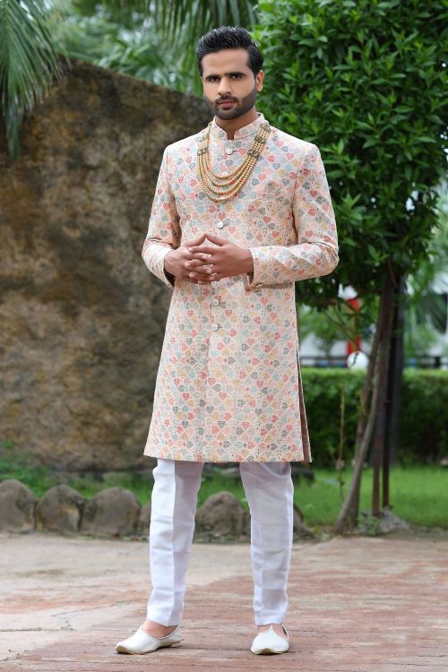 Picture of Sightly Soft Art Silk Multi Wedding Sherwani