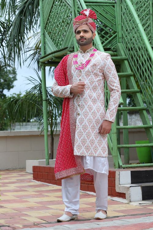 Picture of Shapely Soft Art Silk Multi Wedding Sherwani
