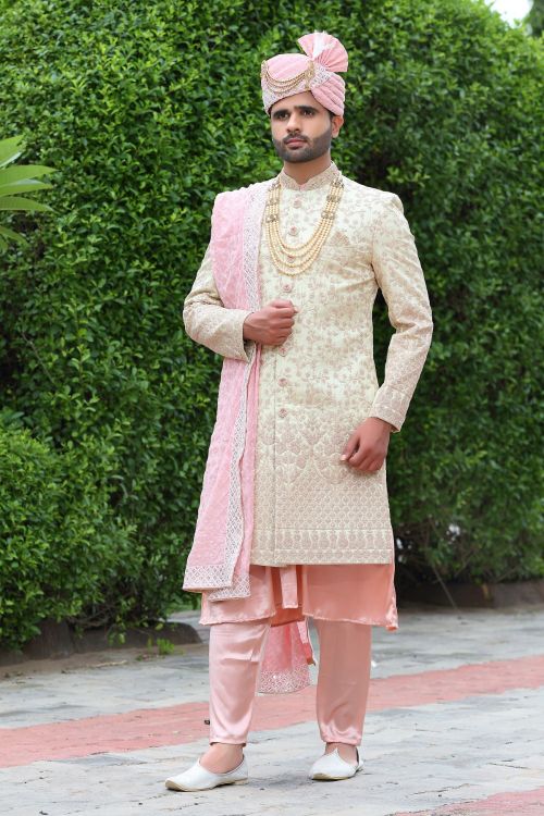 Picture of Charming Soft Art Silk White Wedding Sherwani