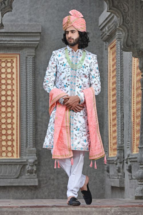 Picture of Pretty Soft Art Silk White Wedding Sherwani