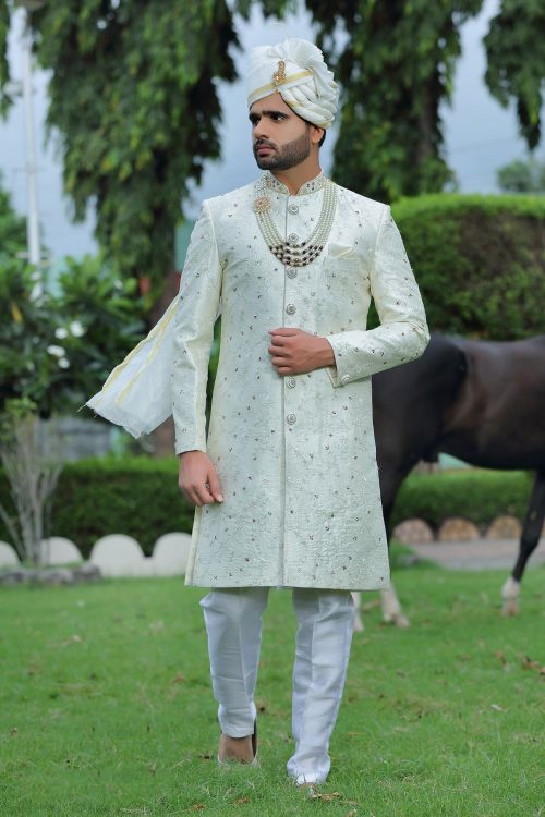Picture of Sublime Soft Art Silk Light Green Wedding Sherwani