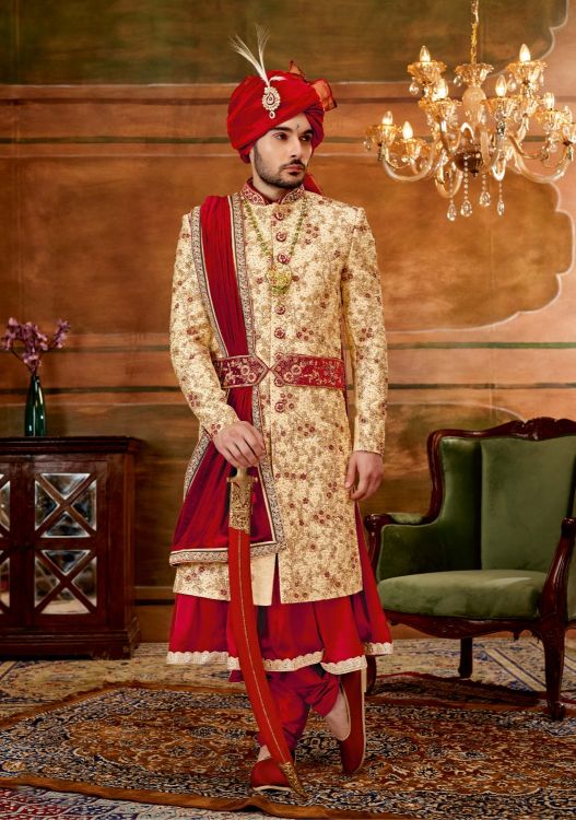 Picture of Sublime Jacquard Gold Wedding Sherwani