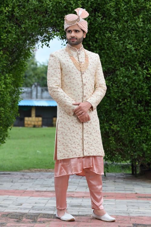 Picture of Sublime Soft Art Silk Cream Wedding Sherwani