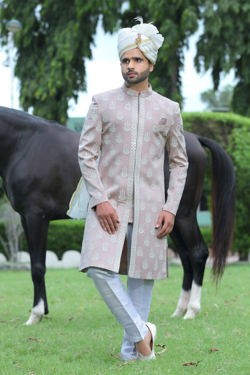 Picture of Graceful Soft Art Silk Light Purple Wedding Sherwani