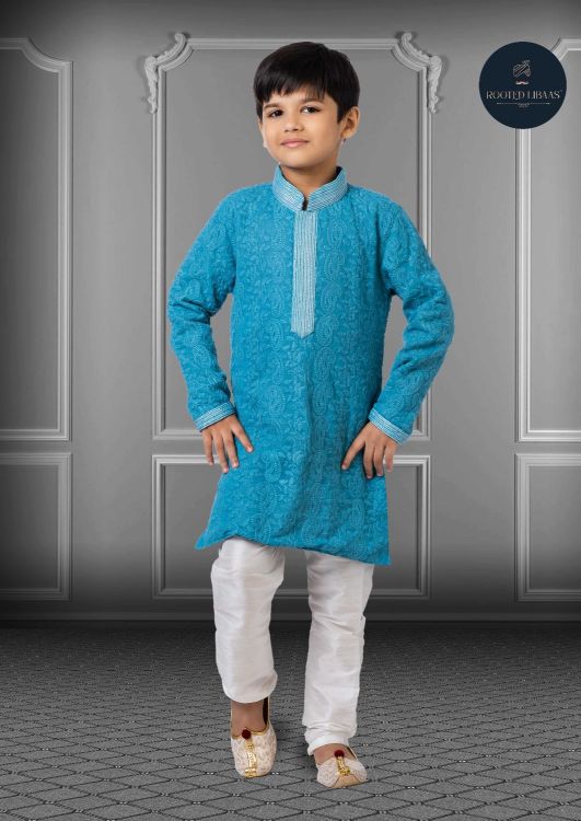 Picture of Shapely Georgette Embroidered Blue Kurta Pajama