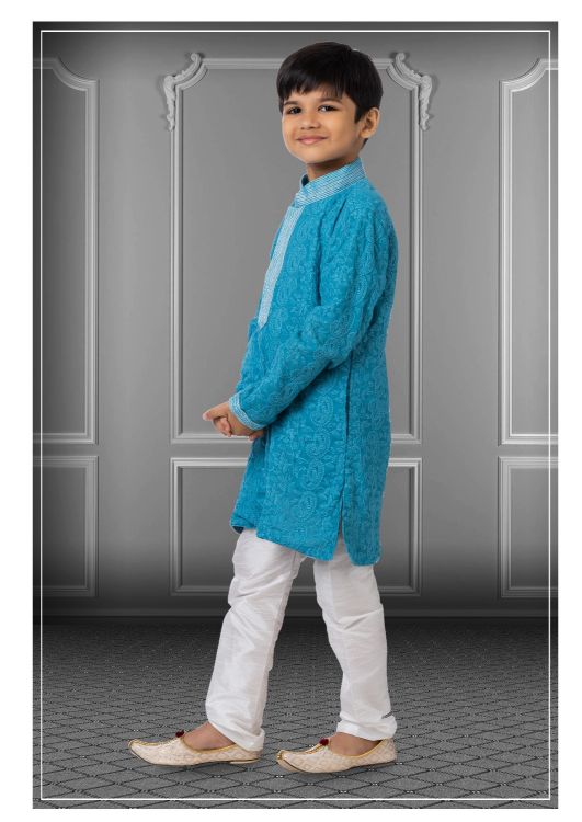 Picture of Shapely Georgette Embroidered Blue Kurta Pajama
