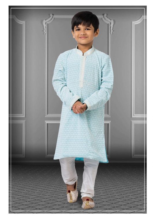 Picture of Statuesque Georgette Embroidered Sky Blue Kurta Pajama