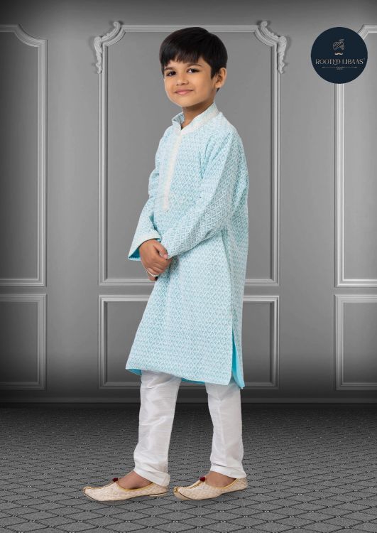 Picture of Statuesque Georgette Embroidered Sky Blue Kurta Pajama