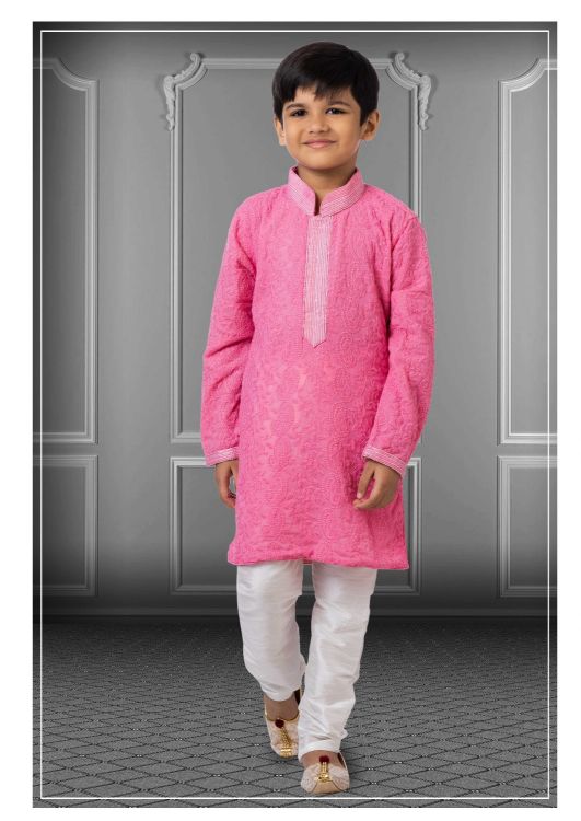 Picture of Gorgeous Georgette Embroidered Pink Kurta Pajama