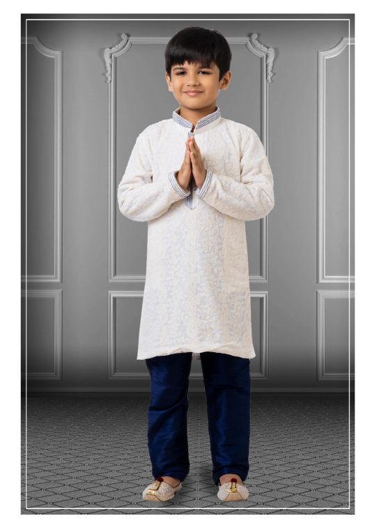 Picture of Superb Georgette Embroidered White Kurta Pajama