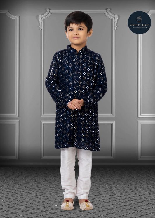 Picture of Elegant Georgette Embroidered Navy Blue Kurta Pajama